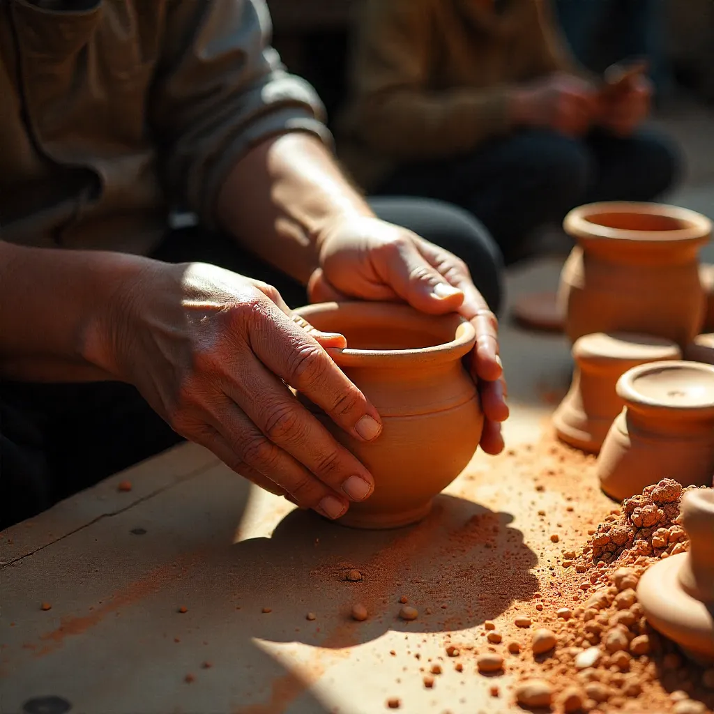 Artisan preparing clay by wedging
